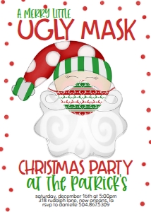 Christmas Party Santa Ugly Mask Invitation Green: Christmas Party Santa Ugly Mask Invitation Green