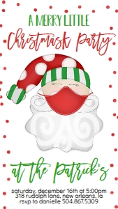 Christmas Party Santa Mask Text Invitation Green: Christmas Party Santa Mask Invitation Green