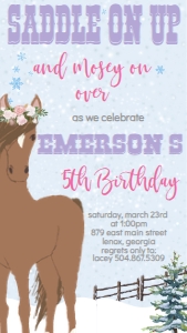 Birthday Horse Winter Snowflake Text Invite: Birthday Horse Winter Snowflake