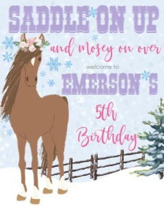 Birthday Horse Winter Snowflake Welcome Sign 8x10: Birthday Horse Winter Snowflake