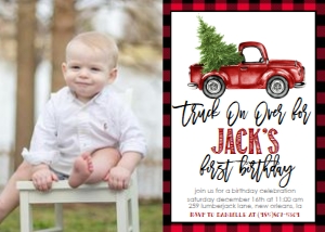 Birthday Christmas Lumberjack Truck Photo Invite: Birthday Christmas Lumberjack Truck Invitation