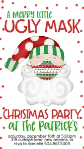 Christmas Party Santa Ugly Mask Text Invitation Green: Christmas Party Santa Ugly Mask Invitation Green