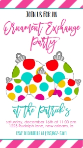 Christmas Party Multi Ornament Exchange Bright Text Invite: Christmas Party Multi Ornament Exchange Bright