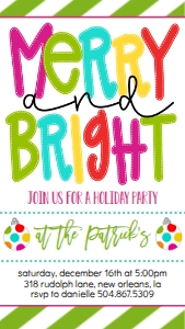 Christmas Party Merry and Bright Text Invite: Christmas Party Merry and Bright Invitation