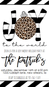 Christmas Party Joy to the World Leopard Text Invite: Christmas Party Joy to the World Leopard Invite