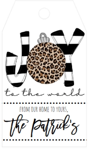 Christmas Party Joy to the World Leopard Favor Tag: Christmas Party Joy to the World Leopard Invite