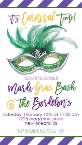 Mardi Gras Carnival time Green mask Text Invite: Mardi Gras Carnival time Green mask