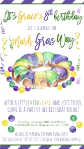 Mardi Gras Birthday King Cake 8th Text Invite: Mardi Gras Birthday King Cake 8th