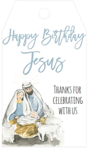 Christmas Happy Birthday Jesus Watercolor Favor Tag: Christmas Happy Birthday Jesus Watercolor Invitation