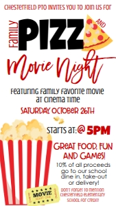 School Flyer Pizza Movie Night Text Invite: School Flyer Pizza Movie Night 8.5x11