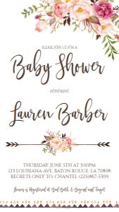 Baby shower Boho Pink floral Text Invite: Baby shower Boho Pink floral invite