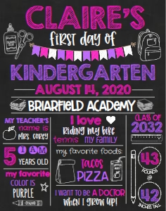 School First Day Pink Chalkboard 11x14: School First Day Pink Chalkboard 16x20
