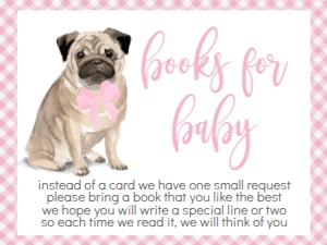 Baby Shower Pink Pug Gingham Book Card: Baby Shower Pink Pug Gingham