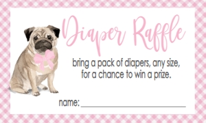 Baby Shower Pink Pug Gingham Diaper Raffle: Baby Shower Pink Pug Gingham