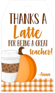 Thanksgiving Teacher Latte Favor Tag: Thanksgiving Teacher Latte Favor Tag