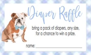 Baby Shower Dog Blue Watercolor Bulldog Gingham Diaper Raffle: Baby Shower Dog Blue Watercolor Bulldog Gingham