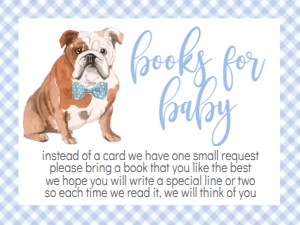 Baby Shower Dog Blue Watercolor Bulldog Gingham Book Card: Baby Shower Dog Blue Watercolor Bulldog Gingham