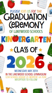 Graduation Kindergarten Supply Border Text Invite 2026: Graduation Kindergarten Supply Border