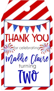 4th of July RWB Two Birthday Favor Tag: 4th of July RWB Two Birthday Invite