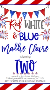 4th of July RWB Two Birthday Text Invite: 4th of July RWB Two Birthday Invite