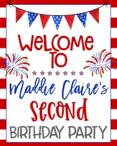 4th of July RWB Two Birthday Welcome Sign: 4th of July RWB Two Birthday Invite