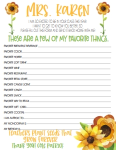 School Teacher Favorite Things Sunflower: School Teacher Appreciation Week Sunflower