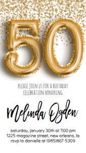 Birthday Foil Balloon Gold 50 Text Invite: Birthday Foil Balloon Gold 30