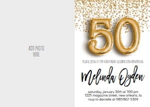 Birthday Foil Balloon Gold 50 Photo Invite: Birthday Foil Balloon Gold 30