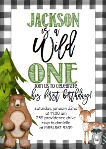 Birthday Woodland Wild One BW Plaid design preview