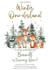 Birthday Winter Onederland Woodland Trees design preview