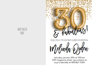 Birthday Foil Balloon Gold 30 AF Photo Invite: Birthday Foil Balloon Gold 40 AF