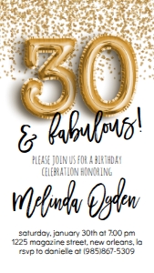Birthday Foil Balloon Gold 30 AF Text Invite: Birthday Foil Balloon Gold 40 AF