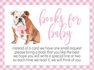 Baby Shower Dog Pink Bulldog Book Card: Baby Shower Dog Pink Bulldog