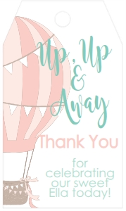 Birthday Hot Air Balloon Pink Aqua Favor Tag: Birthday Hot Air Balloon Pink Aqua