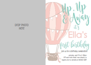 Birthday Hot Air Balloon Pink Aqua Photo Invite: Birthday Hot Air Balloon Pink Aqua