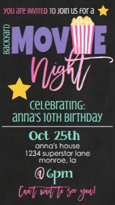 Birthday Movie Chalk Pink Purple Text Invite: Birthday Movie Chalk Pink Purple