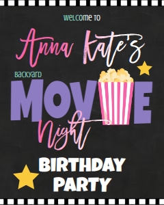 Birthday Movie Chalk Pink Purple Welcome Sign: Birthday Movie Chalk Pink Purple