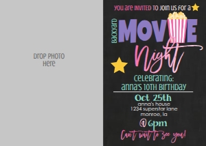 Birthday Movie Chalk Pink Purple Photo Invite: Birthday Movie Chalk Pink Purple