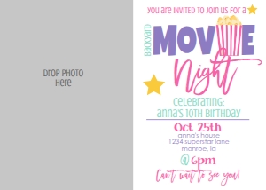 Birthday Movie Night Pink Photo Invite: Birthday Movie Night Pink