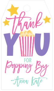 Birthday Movie Night Pink Favor Tag: Birthday Movie Night Pink