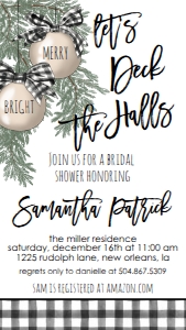Christmas Bridal Shower Ornament Deck the Halls Text Invite: Christmas Bridal Shower Ornament Deck the Halls