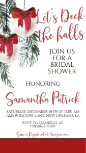 Christmas Bridal Shower Deck the Halls Red Ornament Text Invite: Christmas Bridal Shower Deck the Halls Red Ornament