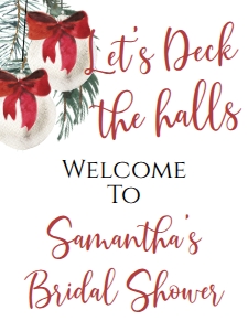 Christmas Bridal Shower Deck the Halls Red Ornament Welcome Sign: Christmas Bridal Shower Deck the Halls Red Ornament