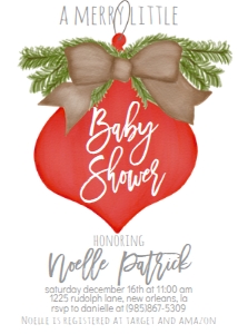 Baby Shower Christmas Burlap Red Ornament Invitation: Baby Shower Christmas Burlap Red Ornament Invitation