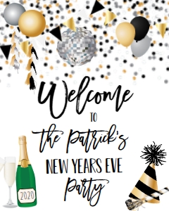 NYE Champagne Confetti Party Welcome Sign 8x10: NYE Champagne Confetti Party Invitation