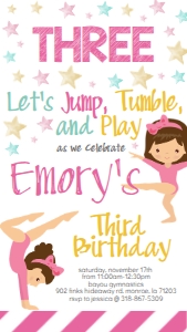 Birthday Gymnastics Brunette Text Invite: Birthday Gymnastics Brunette