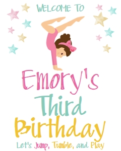 Birthday Gymnastics Brunette Welcome Sign: Birthday Gymnastics Brunette