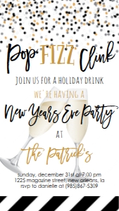 NYE Pop Fizz Clink Text Invite: NYE Pop Fizz Clink Invitation