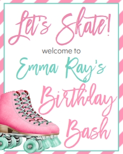 Birthday Skate Pink Aqua Eight Welcome Sign: Birthday Skate Pink Aqua Eight