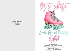 Birthday Skate Pink Aqua Eight Photo Invite: Birthday Skate Pink Aqua Eight